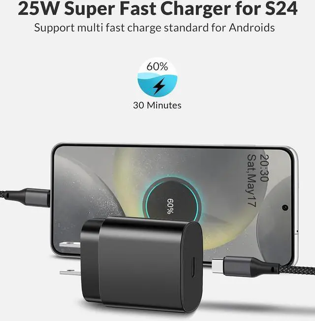 Alt view image 3 of 7 - S25/S25 Ultra Charger Fast Charging, 25W USB C Super Fast Wall Charger 6FT Type C Charger Cable Cord Android Phone Charger Block for Samsung Galaxy S25 Ultra/S25/S25+/S24 Ultra/S24/S23/S22/S21