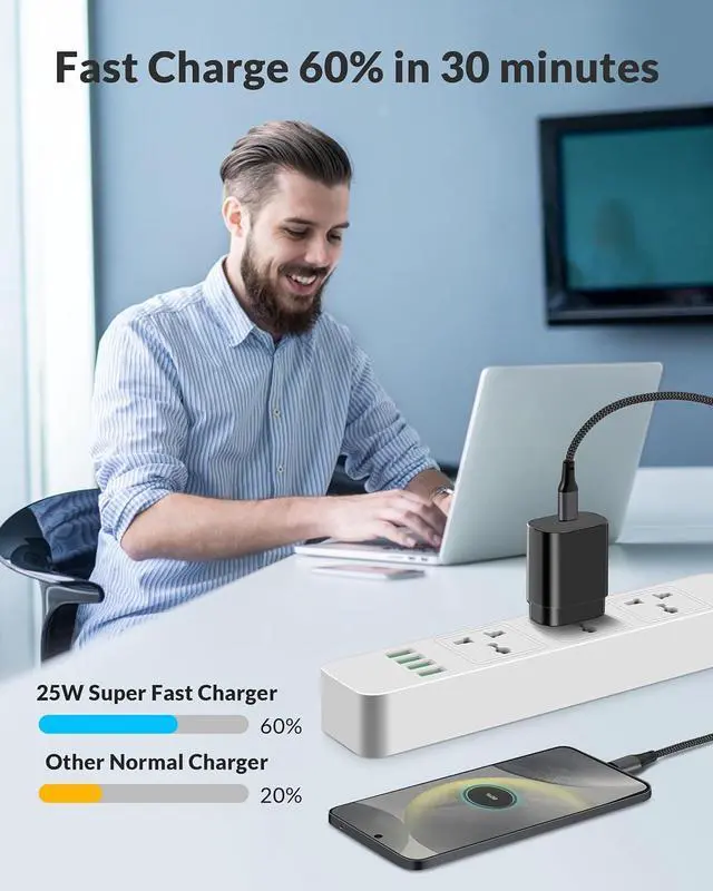 Alt view image 6 of 7 - S25/S25 Ultra Charger Fast Charging, 25W USB C Super Fast Wall Charger 6FT Type C Charger Cable Cord Android Phone Charger Block for Samsung Galaxy S25 Ultra/S25/S25+/S24 Ultra/S24/S23/S22/S21