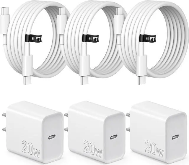 Main image of iPhone 15 16 Charger Fast Charging 3 Pack USB C Charger Block Type C Chargers 6FT Cord Wall Chargers Compatible with iPhone 16/16 Plus/16 Pro/16 Pro Max/15/15 Pro Max/iPad Pro/AirPods