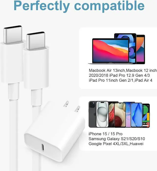 Alt view image 5 of 7 - iPhone 15 16 Charger Fast Charging 3 Pack USB C Charger Block Type C Chargers 6FT Cord Wall Chargers Compatible with iPhone 16/16 Plus/16 Pro/16 Pro Max/15/15 Pro Max/iPad Pro/AirPods