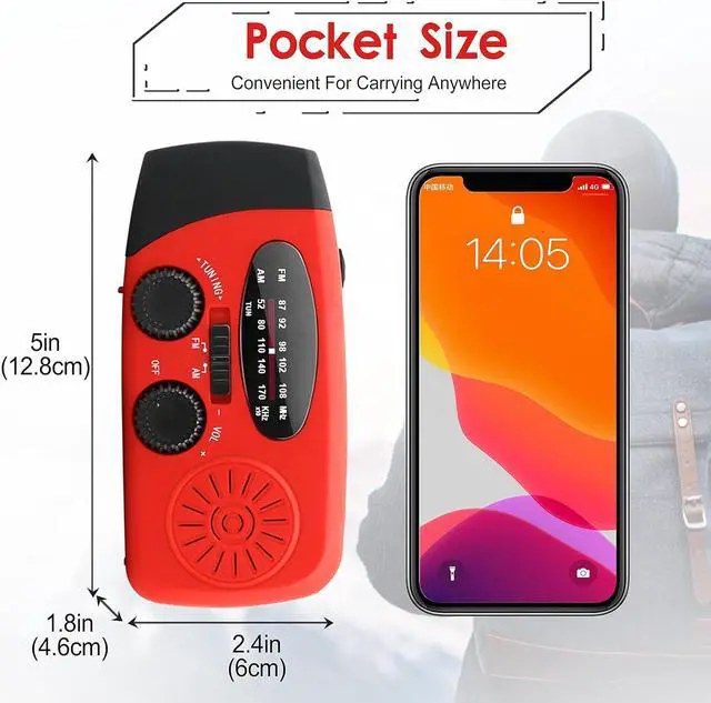 Alt view image 5 of 7 - Emergency Hand Crank Radio with LED Flashlight for Emergency AM/FM NOAA Portable Weather Radio with 2000mAh Power Bank Phone Charger USB Charged & Solar Power for Camping Emergency