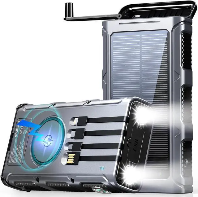 Main image of GOODaaa Power Bank Wireless Charger 45800mAh Built in Hand Crank and 4 Cables 15W Fast Charging Power Bank 7 Outputs & 4 Inputs Solar Portable Charger, SOS/Strobe/Strong Flashlights, Compass