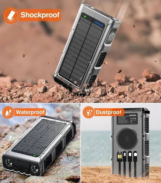 Alt view image 7 of 7 - GOODaaa Power Bank Wireless Charger 45800mAh Built in Hand Crank and 4 Cables 15W Fast Charging Power Bank 7 Outputs & 4 Inputs Solar Portable Charger, SOS/Strobe/Strong Flashlights, Compass
