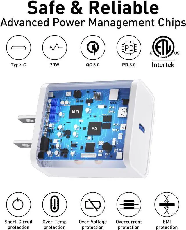 Alt view image 3 of 7 - USB C Charger Block 20W PD 3.0 Fast Charging Wall Charger USBC Power Adapter Type C Brick Cube for iPhone 17/Pro/Pro Max/17 Air/ 16/16 Pro/16 Pro Max/15/Plus/Pro/Pro Max [2 Pack]