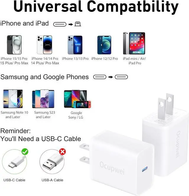 Alt view image 4 of 7 - USB C Charger Block 20W PD 3.0 Fast Charging Wall Charger USBC Power Adapter Type C Brick Cube for iPhone 17/Pro/Pro Max/17 Air/ 16/16 Pro/16 Pro Max/15/Plus/Pro/Pro Max [2 Pack]