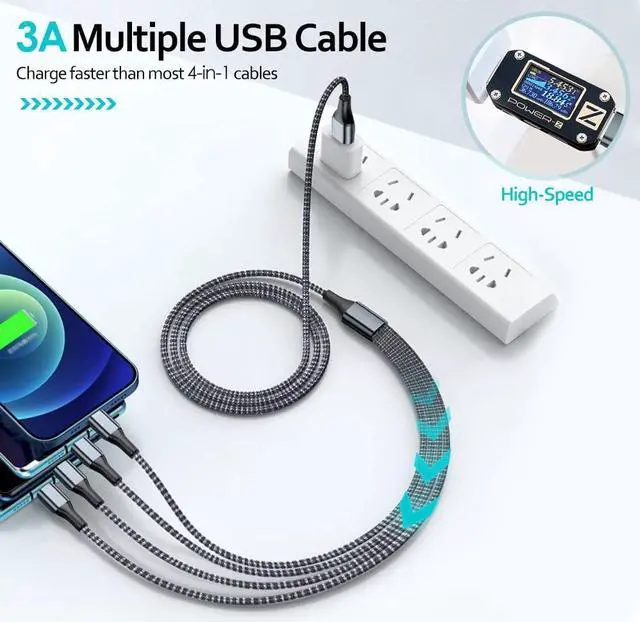 Alt view image 5 of 7 - Multi Charging Cable 6FT 2Pack Multi Charger Cable 4 in 1 Universal Multiple USB Fast Charging Cord with Type-C Micro USB Port for Most Cell Phone Tablets