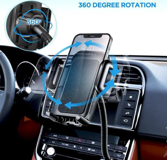 Alt view image 6 of 7 - 3-in-1 Cigarette Lighter Car Mount + Voltage Detector (Not for Center Console & Window) Dual USB 3.1A Charger with Adjust Gooseneck & 360° Rotating Car Mount Cradle for 1.7-3.7inch Width Phones