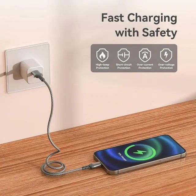 Alt view image 4 of 7 - USB C Charger Cable [2 Pack/4ft] Fast Charging Type C Cable Nylon Braided USB A to USB C Cable for iPhone 15/15 Pro MacBook iPad Galaxy and Other Type-C Devices.