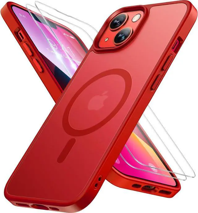 Main image of Miracase Magnetic Series for iPhone 13 Case [Compatible with MagSafe] [with 2X Screen Protectors] Military-Grade Protection, Anti-Fingerprint, Slim Design Phone Case for iPhone 13, Red