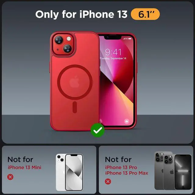 Alt view image 2 of 7 - Miracase Magnetic Series for iPhone 13 Case [Compatible with MagSafe] [with 2X Screen Protectors] Military-Grade Protection, Anti-Fingerprint, Slim Design Phone Case for iPhone 13, Red