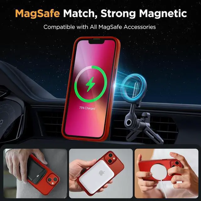 Alt view image 3 of 7 - Miracase Magnetic Series for iPhone 13 Case [Compatible with MagSafe] [with 2X Screen Protectors] Military-Grade Protection, Anti-Fingerprint, Slim Design Phone Case for iPhone 13, Red