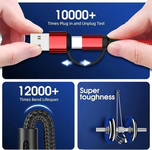 Alt view image 6 of 7 - 6 in 1 Multi Charging Cable [3Pack 4FT] Nylon Braided Multi Fast Charging Cord USB A/C to Phone USB C/Micro USB/i-P Connector Universal Multiple Phone Charger