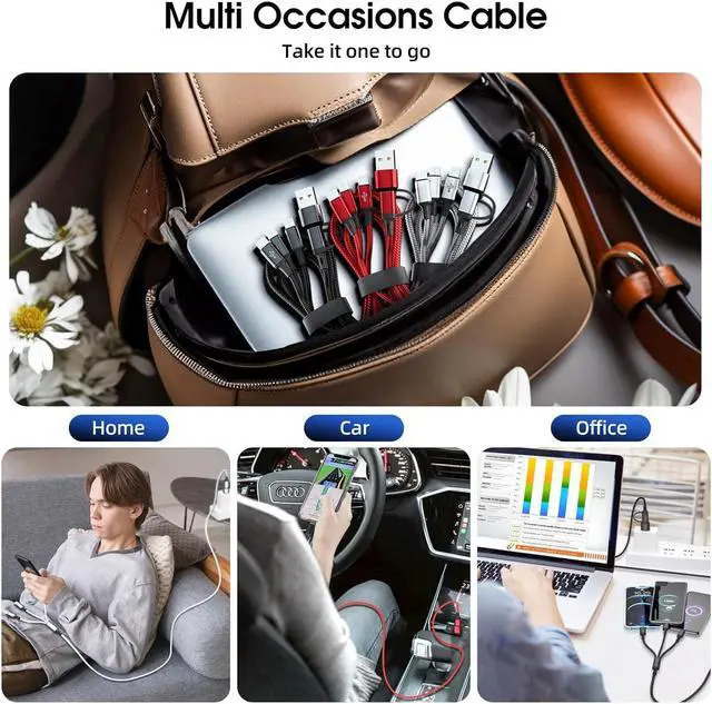 Alt view image 7 of 7 - 6 in 1 Multi Charging Cable [3Pack 4FT] Nylon Braided Multi Fast Charging Cord USB A/C to Phone USB C/Micro USB/i-P Connector Universal Multiple Phone Charger