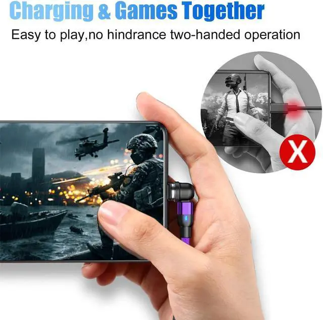 Alt view image 3 of 7 - Magnetic Charging Cable [3Pack 3.3/6.6/6.6FT] 540° Rotation Magnetic Phone Charger.USB C Cable,Micro USB,iProduct Device 3 in 1.LED Light Magnet Android Charger Type C Cable(Purple)