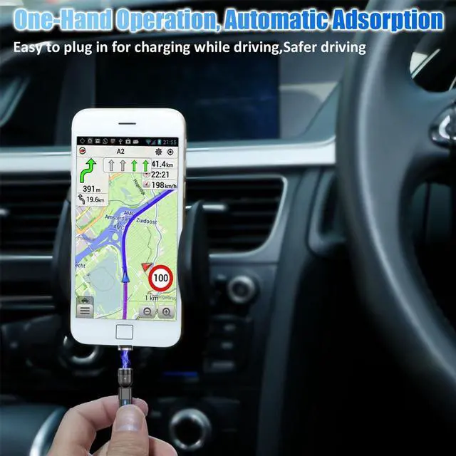 Alt view image 4 of 7 - Magnetic Charging Cable [3Pack 3.3/6.6/6.6FT] 540° Rotation Magnetic Phone Charger.USB C Cable,Micro USB,iProduct Device 3 in 1.LED Light Magnet Android Charger Type C Cable(Purple)