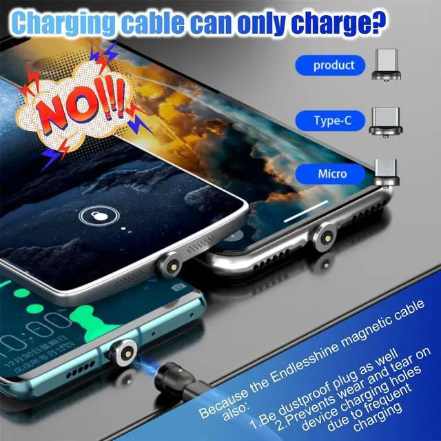 Alt view image 5 of 7 - Magnetic Charging Cable [3Pack 3.3/6.6/6.6FT] 540° Rotation Magnetic Phone Charger.USB C Cable,Micro USB,iProduct Device 3 in 1.LED Light Magnet Android Charger Type C Cable(Purple)