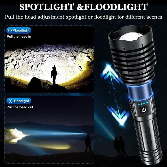 Alt view image 6 of 7 - baibian Rechargeable Flashlights High Lumens, 100,000 Lumens Super Bright Flashlight, LED Handheld Waterproof Tactical Flashlights-Zoomable 5 Modes-31H Runtime-Holster for Emergency Camping