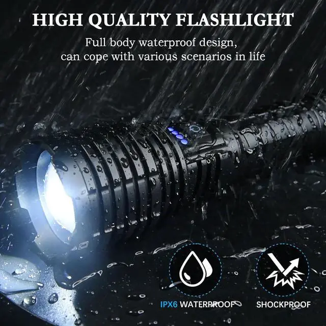 Alt view image 7 of 7 - baibian Rechargeable Flashlights High Lumens, 100,000 Lumens Super Bright Flashlight, LED Handheld Waterproof Tactical Flashlights-Zoomable 5 Modes-31H Runtime-Holster for Emergency Camping