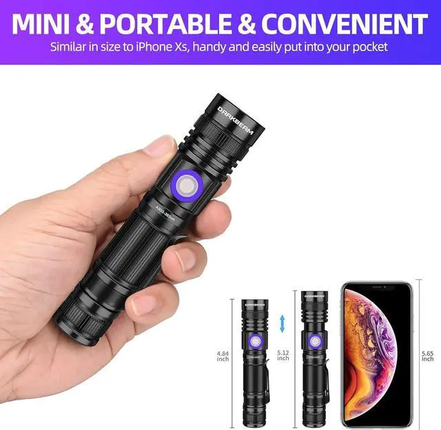 Alt view image 6 of 7 - DARKBEAM UV Flashlight 365nm & 395nm Blacklight Rechargeable USB, Woods Lamp Ultraviolet Black Light LED Portable - Detector for Pet Cat Urine, Stains, Resin Curing, Uranium Glass, 2 Pack