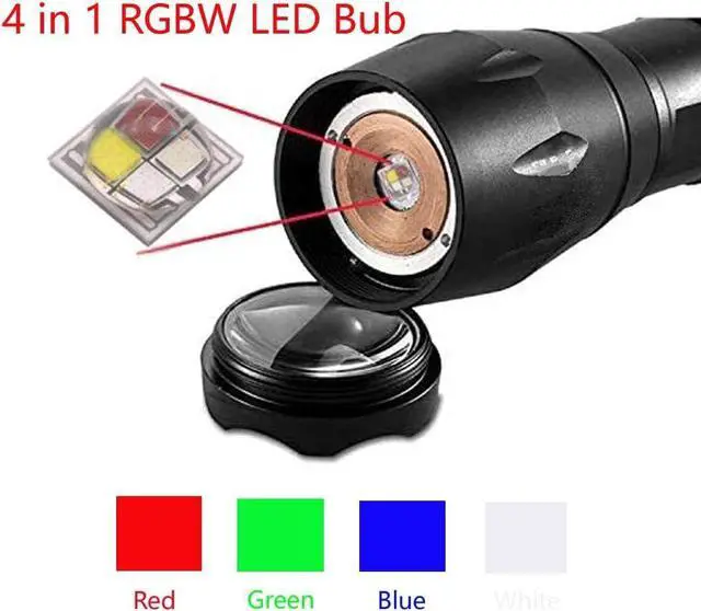 Alt view image 2 of 7 - 4 in 1 Multicolor Flashlight, Single Mode White, Red, Green, Blue Light, LED Flashlight for Outdoor Activities