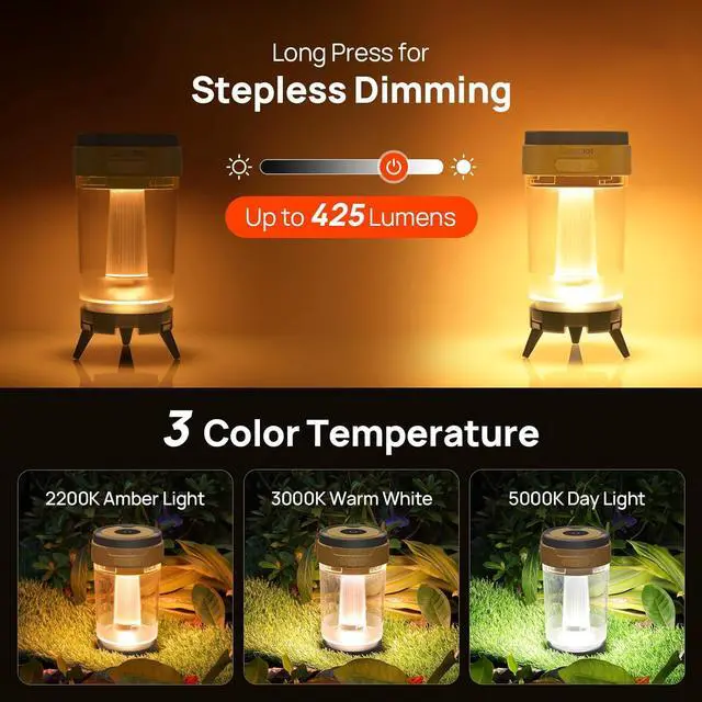 Alt view image 3 of 7 - Consciot LED Camping Lantern, USB-C Rechargeable, 5 Light Modes 3 Color Temperatures 4400mAh Battery | Disassembly Free Design & Magnetic | Dimmable Flash Light & Night Light for Indoor and Outdoor