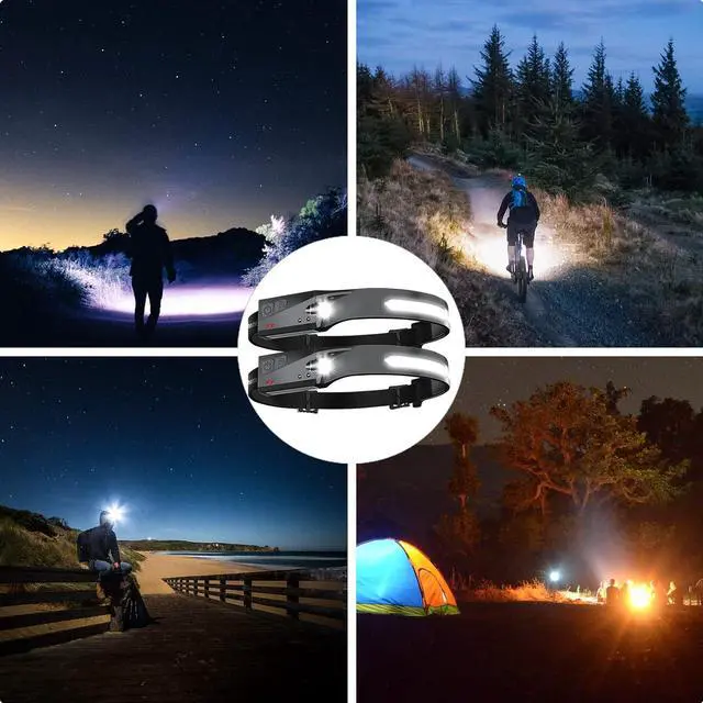 Alt view image 6 of 6 - Rechargeable Headlamp 6 PCS 230°Beam Headlamp for Adults 6 Mode Camping & Spotlight Motion Sensor Lightweight Headlights Flashlight