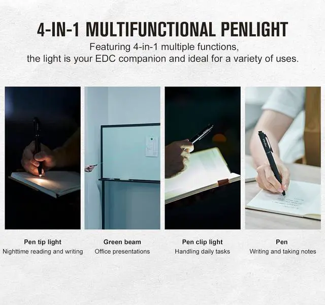 Alt view image 2 of 7 - OLIGHT O'Pen Glow EDC Pen Light, 120 Lumens Rechargeable Flashlight Pen with Green Beam, USB-C Writing Pen for Presentation, Office, Inspection, Outdoor Use and Professional Gifts (Black)