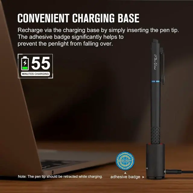 Alt view image 3 of 7 - OLIGHT O'Pen Glow EDC Pen Light, 120 Lumens Rechargeable Flashlight Pen with Green Beam, USB-C Writing Pen for Presentation, Office, Inspection, Outdoor Use and Professional Gifts (Black)