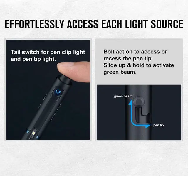 Alt view image 5 of 7 - OLIGHT O'Pen Glow EDC Pen Light, 120 Lumens Rechargeable Flashlight Pen with Green Beam, USB-C Writing Pen for Presentation, Office, Inspection, Outdoor Use and Professional Gifts (Black)