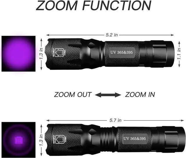 Alt view image 2 of 7 - UV Flashlight Black Light- 365nm 395nm Ultraviolet Flashlights Handheld Blacklight Torch Woods Lamp for Pet Urine Stains Detection Rocks & Minerals Glue Curing Scorpions Finder and Uranium Glass