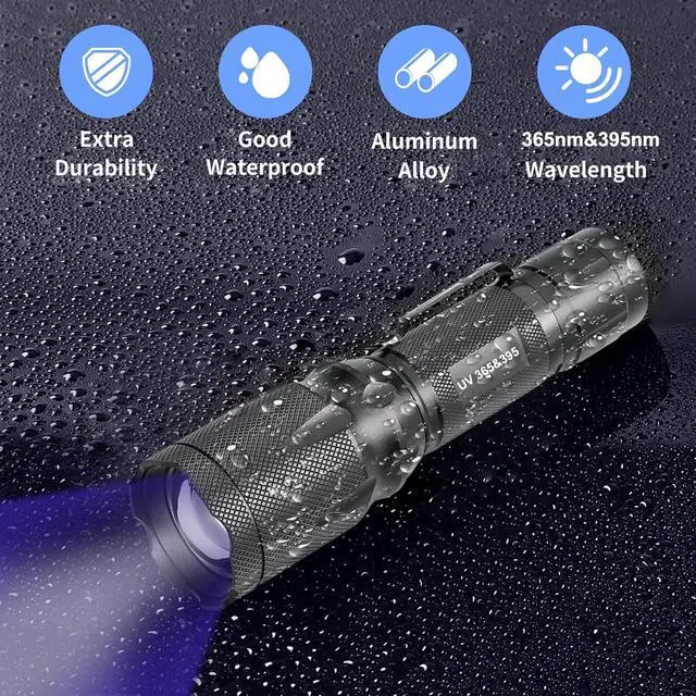 Alt view image 7 of 7 - UV Flashlight Black Light- 365nm 395nm Ultraviolet Flashlights Handheld Blacklight Torch Woods Lamp for Pet Urine Stains Detection Rocks & Minerals Glue Curing Scorpions Finder and Uranium Glass