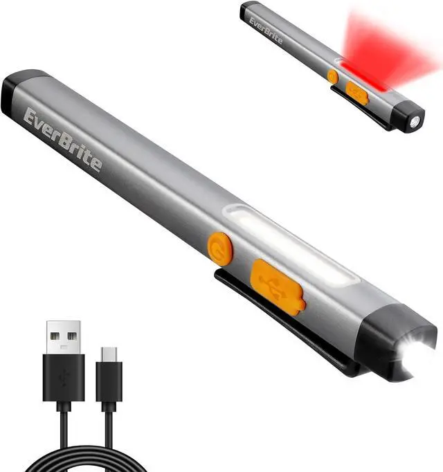 Main image of EverBrite Pen Flashlight, Rechargeable LED Pen Light, COB Light with White and Red Modes, Memory Function, USB C Cable, 6 Modes Pocket Light with Clip and Magnet, Waterproof, for Camping, Emergency