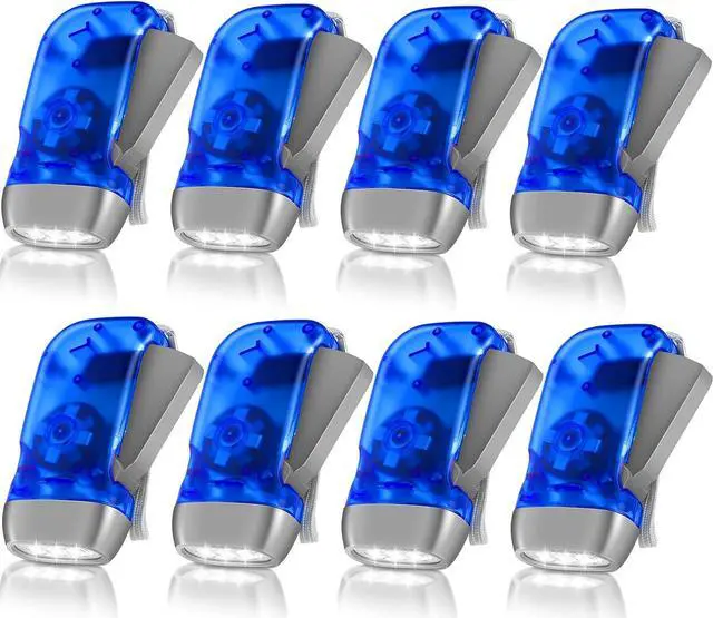 Main image of Mudder 8 Pack Hand Crank Flashlight 3 LED Hand Press Emergency Flashlight No Battery Portable Wind-up Powerful Safety Tool for Camping, Hiking, Outdoor Survival Sports and Home Power Outage(Blue)