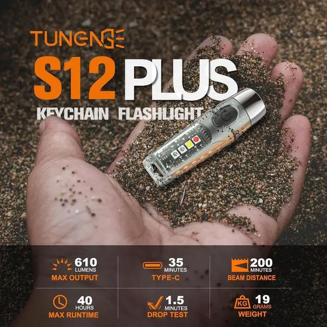 Alt view image 2 of 7 - S12Plus Keychain Flashlight610 High Lumen EDC Pocket Flashlight,USB C Rechargeable Mini LED Flashlight,Small Flashlight,for Camping, Outdoor,Emergency(Fluorescent White)