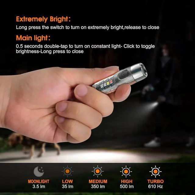 Alt view image 3 of 7 - S12Plus Keychain Flashlight610 High Lumen EDC Pocket Flashlight,USB C Rechargeable Mini LED Flashlight,Small Flashlight,for Camping, Outdoor,Emergency(Fluorescent White)