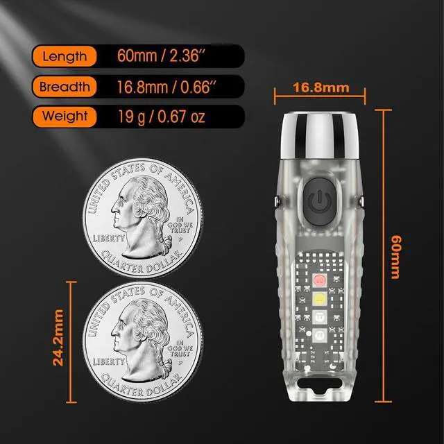 Alt view image 7 of 7 - S12Plus Keychain Flashlight610 High Lumen EDC Pocket Flashlight,USB C Rechargeable Mini LED Flashlight,Small Flashlight,for Camping, Outdoor,Emergency(Fluorescent White)