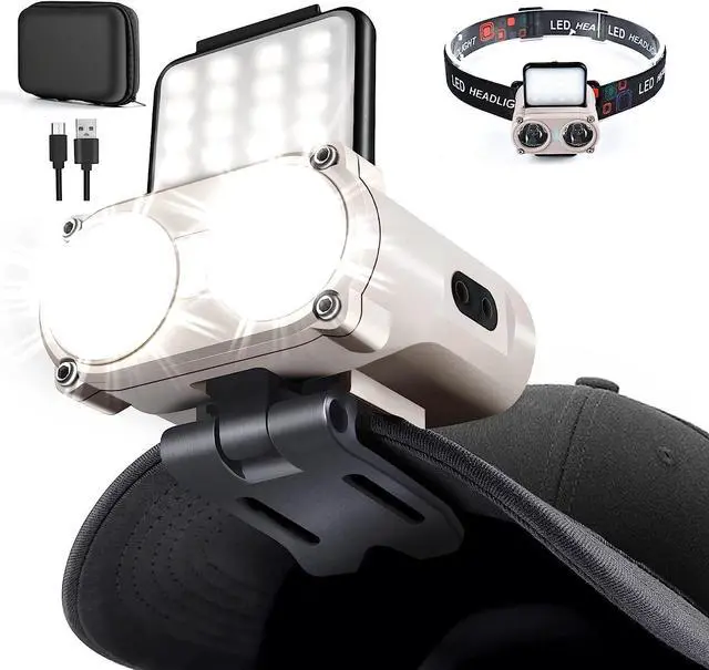 Main image of LED Hard Hat Light 800Lumens Rechargeable Dimmable Clip on Cap Lights 180°Adjustable Hands Free Hat Flashlight Headlamp Waterproof for Running Camping Hunting Cycling Emergency