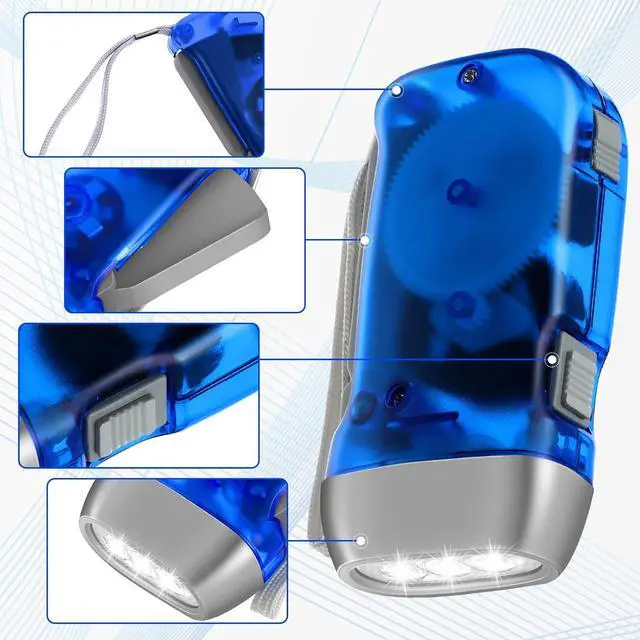 Alt view image 6 of 6 - Mudder 8 Pack Hand Crank Flashlight 3 LED Hand Press Emergency Flashlight No Battery Portable Wind-up Powerful Safety Tool for Camping, Hiking, Outdoor Survival Sports and Home Power Outage(Blue)