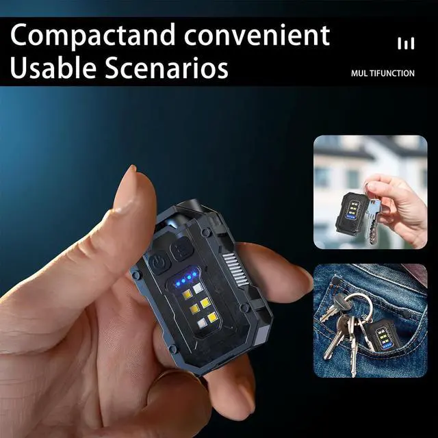 Alt view image 6 of 7 - Flashlights High Lumens - Super Bright 800 LM, USB C Rechargeable LED Keychain Flash Light with COB Side Light, 8 Modes, IPX5 Pocket FlashlightTactical FlashlightBlack
