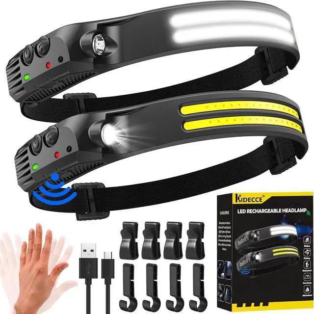 Main image of Headlamp Rechargeable 2 Pack 230° Wide Beam Head Lamp 2000 Lumen Super Bright LED Headlamp with Motion Sensor Waterproof 0.14lb Lightweight Head Lights for Forehead Hiking Running Camping Essentials