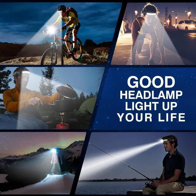Alt view image 7 of 7 - Headlamp Rechargeable 2 Pack 230° Wide Beam Head Lamp 2000 Lumen Super Bright LED Headlamp with Motion Sensor Waterproof 0.14lb Lightweight Head Lights for Forehead Hiking Running Camping Essentials