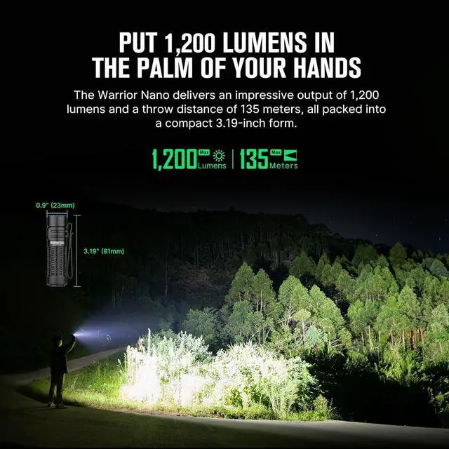 Alt view image 3 of 7 - Warrior Nano Tactical Flashlight, 1200 Lumens Rechargeable LED Light with MCC Charger, Dual Switches EDC Light for Emergency, Outdoors and Camping (Black)