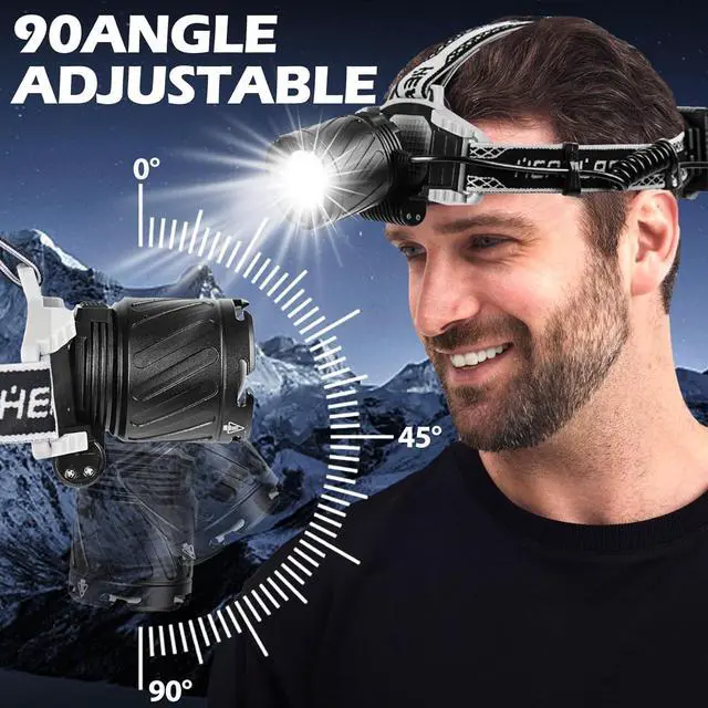 Alt view image 4 of 5 - Aikertec Rechargeable Headlamp 150000 LM Super Bright, LED Headlamp 80H Runtime, 4 Modes & Zoomable IPX6 Waterproof, Red Light Headlamp for Camping, Fishing, Running