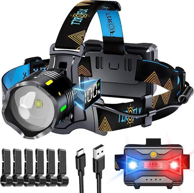 Main image of 160000 LM 10 Modes Headlamp Sensor Red Warning Zoomable & Energy Saving 90 Hour Battery Standby Head Lamp IP68 Waterproof & 125° Adjustable Head light for Outdoor Camping Hiking Hunting Hardhat
