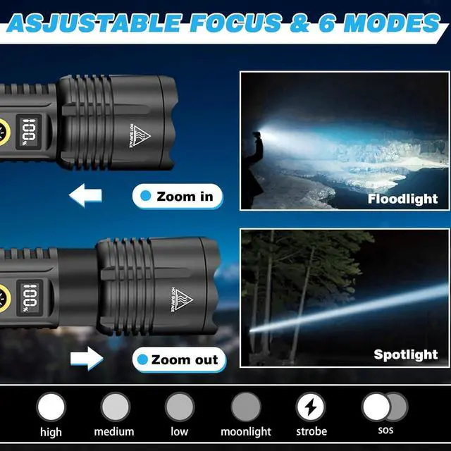 Alt view image 3 of 7 - Rechargeable Flashlights 2200 High Lumens Super Bright LED Flashlight with Zoomable 6 Modes IPX6 Waterproof Powerful Tactical Handheld Flash Light for Camping Hiking Emergencies