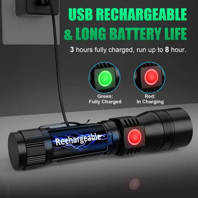 Alt view image 3 of 5 - Rechargeable Tactical Flashlight, Magnetic LED Flashlight with COB Work Light, Super Bright 2000 Lumens Flash Light 4 Modes Waterproof Zoomable Flashlight for Camping Emergency