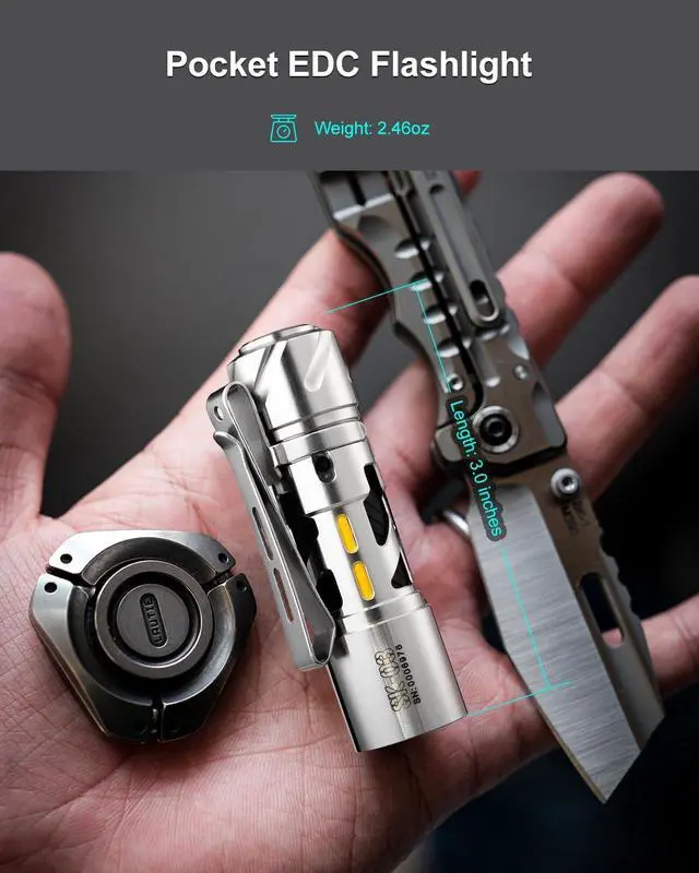 Alt view image 5 of 7 - LOOP GEAR SK03 EDC Flashligh, AA Rechargeable LED Flashlight Battery Powered, Side Light with DIY Diffusers, 1000 High Lumens, 10 Light Modes, IP65 Waterproof, Super Bright Flashlight for Camping