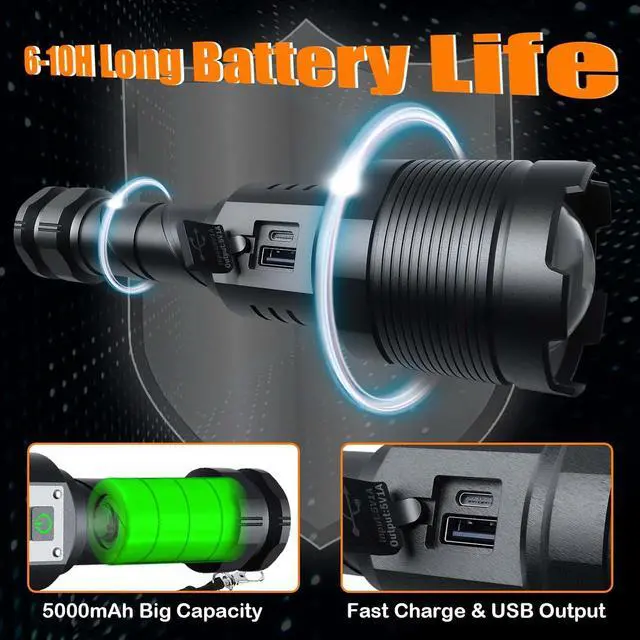 Alt view image 4 of 7 - Rechargeable Flashlights MAX 200000 High Lumens,Super Bright 30W LED Flashlight,High Powered Brightest Flashlight for Emergencies/Camping Gear,Zoomable,Waterproof,5 Modes,USB Handheld Flash Light