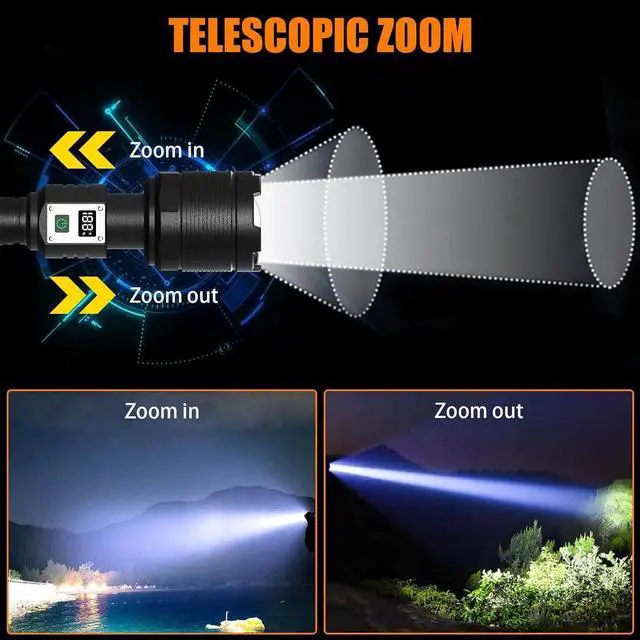 Alt view image 5 of 7 - Rechargeable Flashlights MAX 200000 High Lumens,Super Bright 30W LED Flashlight,High Powered Brightest Flashlight for Emergencies/Camping Gear,Zoomable,Waterproof,5 Modes,USB Handheld Flash Light