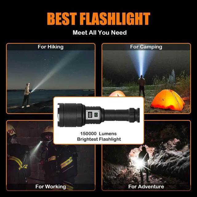 Alt view image 7 of 7 - Rechargeable Flashlights MAX 200000 High Lumens,Super Bright 30W LED Flashlight,High Powered Brightest Flashlight for Emergencies/Camping Gear,Zoomable,Waterproof,5 Modes,USB Handheld Flash Light